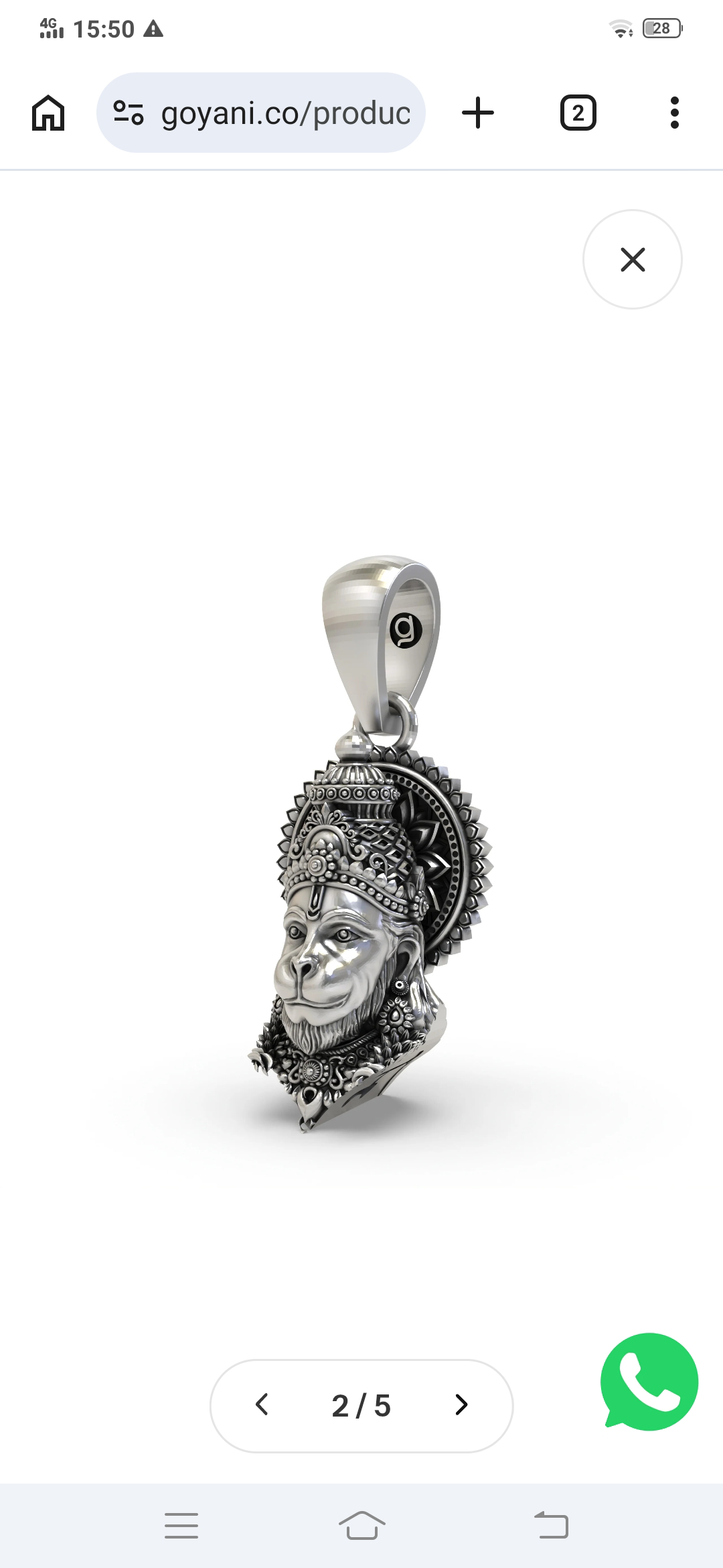 925 Silver Hanumanji Face Pendant – Lord Hanuman