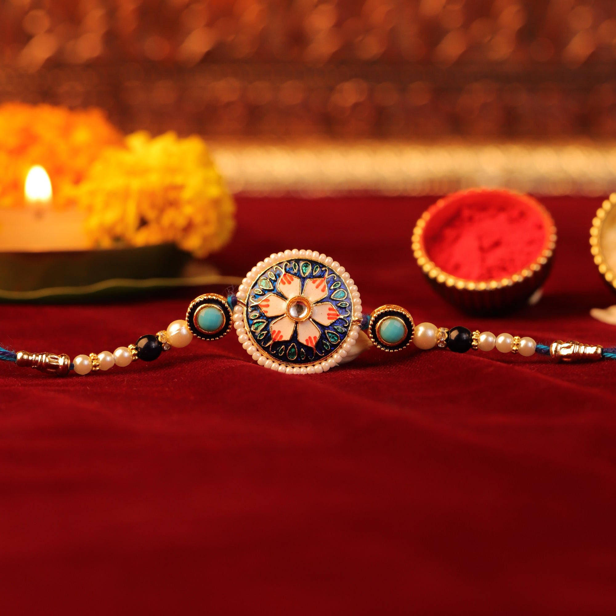 Inlay Lotus Meenakari Rakhi
