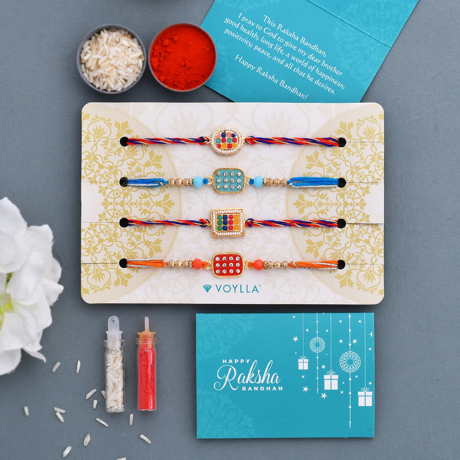 Set of 4 Meenakari Kundan Embellished Rakhi