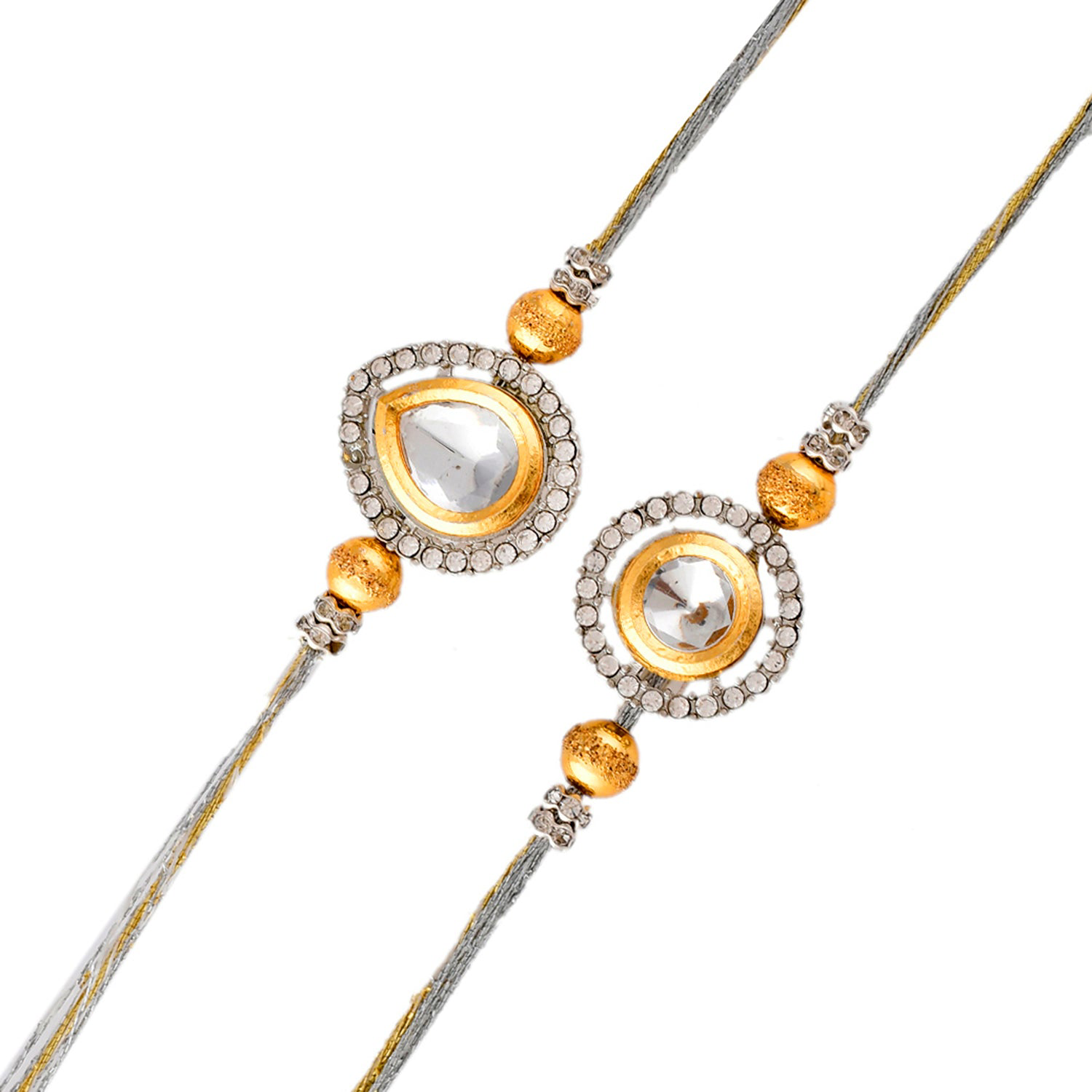 Kundan Polki Studded Thread Rakhis - Pack Of 2