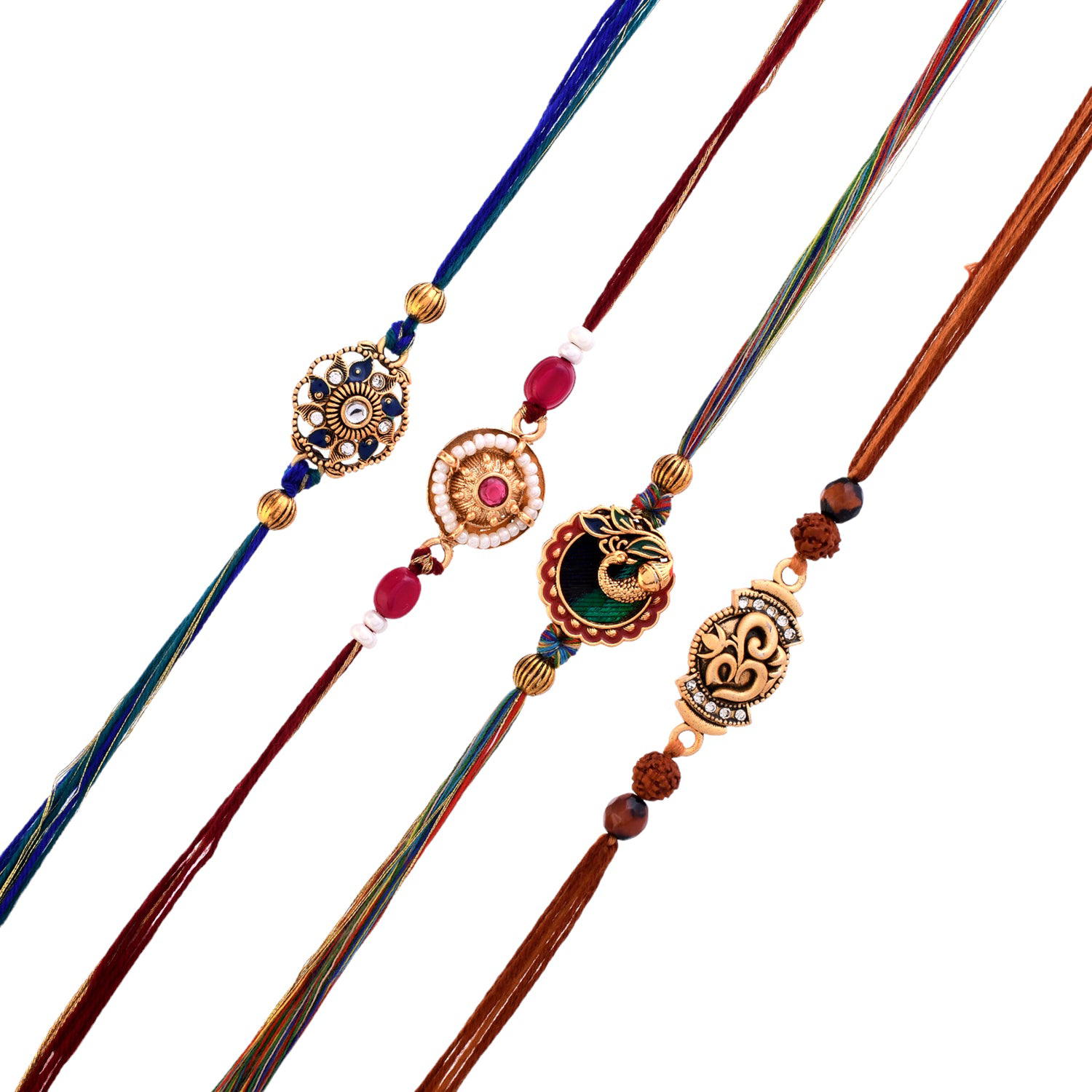 Traditional And Divine Motifs Pack Of 4 Thread Rakhis by