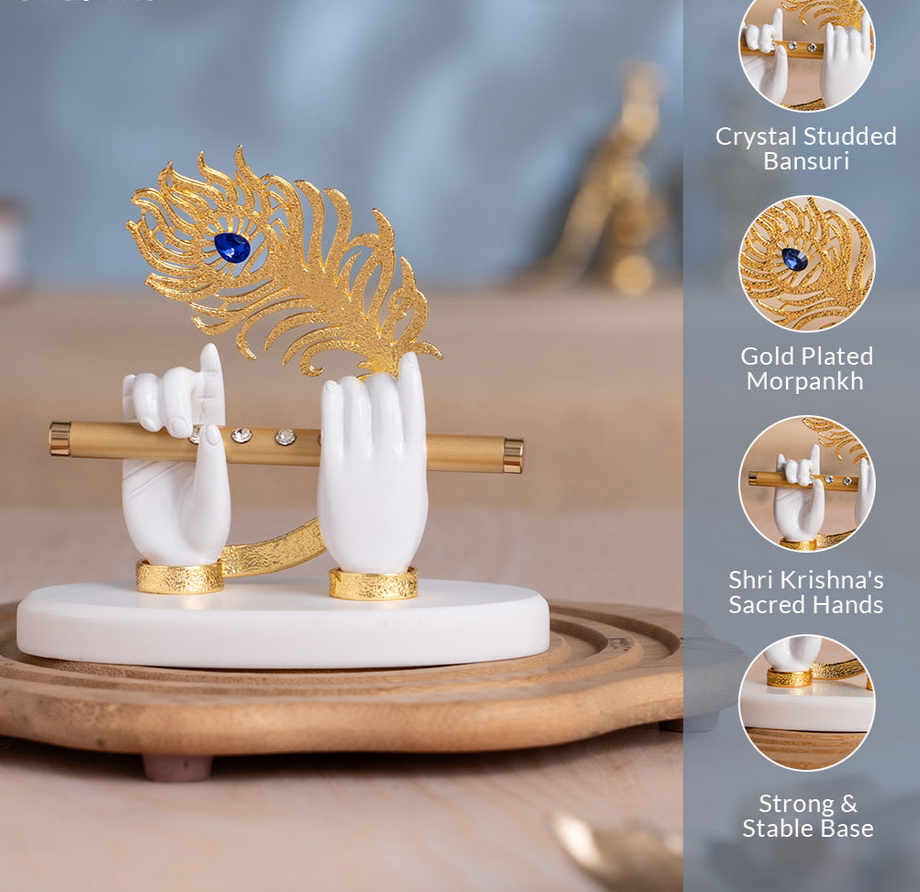 Lord Krishna's Divine Hands With Flute - Gold Plated