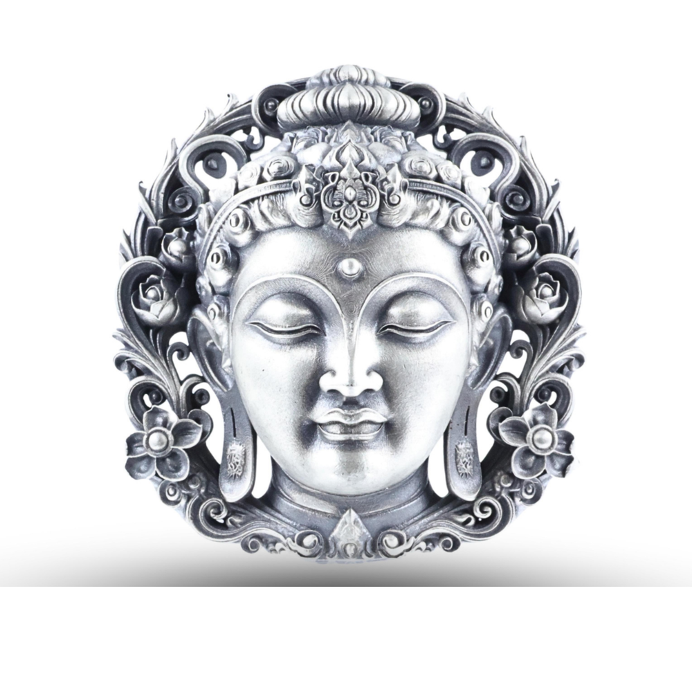 SILVER GOD BUDDHA FACE BROOCH