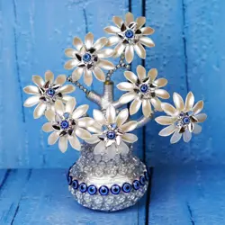 Handcrafted Floral Sculpture with Evil Eye Charms 10 Inch | 395 g