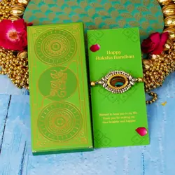 Peacock Feather Stonework Rakhi
