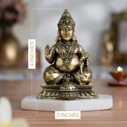 Brass Lord Kubera Statue with Mongoose (4 Inches)