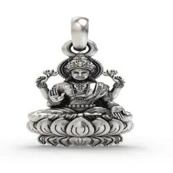Silver Lakshmi on Lotus Pendant