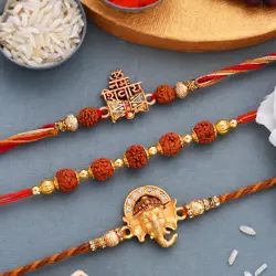 Set Of 3 Auspicious Rudraksha Studded Rakhis