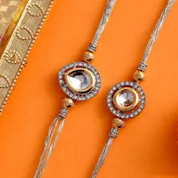 Kundan Polki Studded Thread Rakhis - Pack Of 2