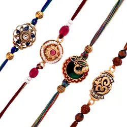 Traditional And Divine Motifs Pack Of 4 Thread Rakhis by